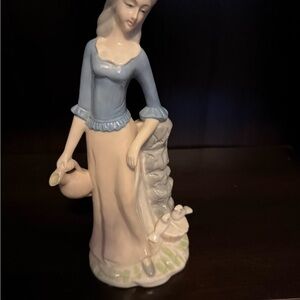 Elegant Porcelain Lady Sculpture in Blue and Cream